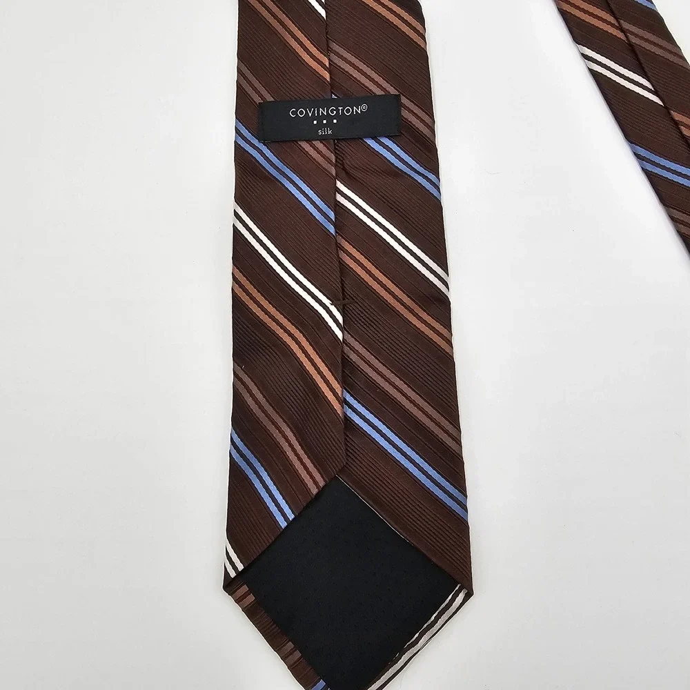 COVINGTON silk striped necktie brown blue white men business‎ formal accessory